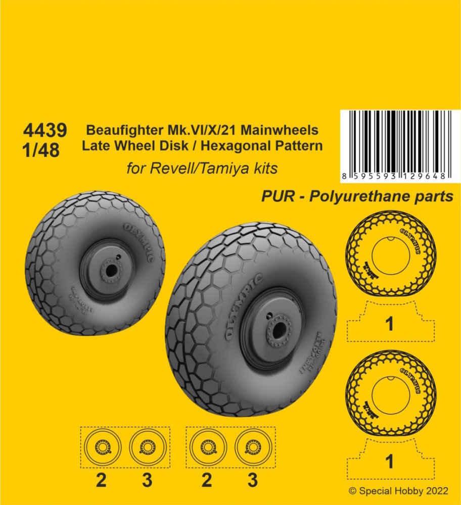 1/48 Beaufighter Mk.VI/X/21 Mainwheels late Hexag.