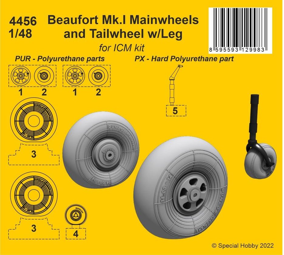 1/48 Beaufort Mk.I Mainwheels & Tailwheel w/Leg