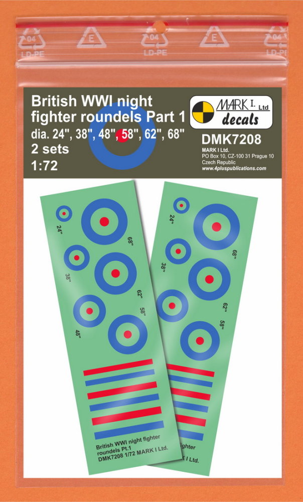 1/72 Decal British WWI Night Fighter roundels Pt.1