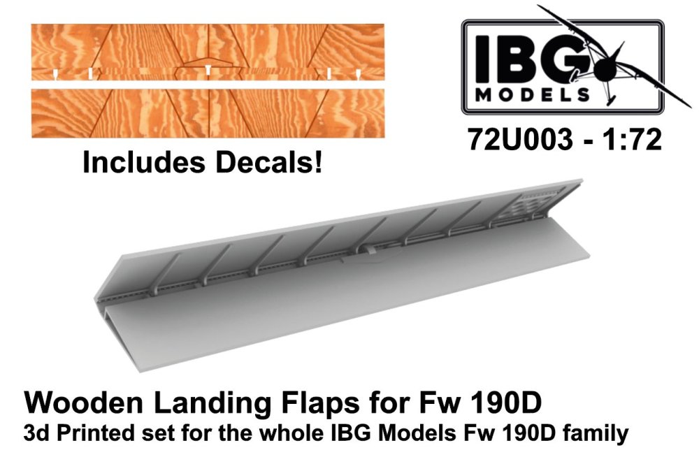 1/72 Wooden landing flaps for Fw 190D (3D-Printed)