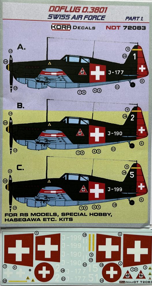 1/72 Decals Doflug D.3801 Swiss Air Force Part 1