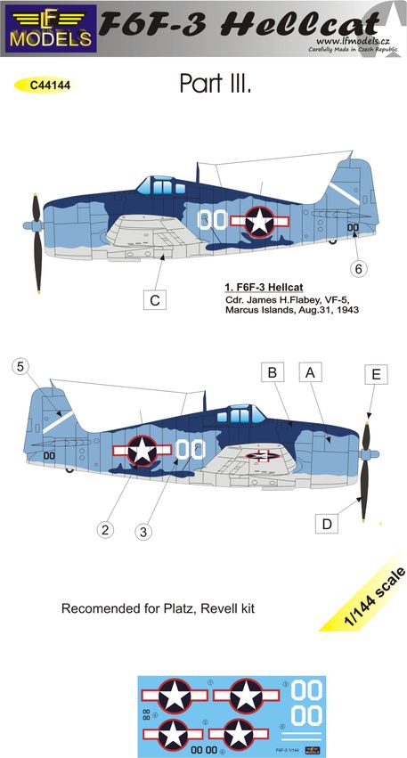 1/144 Decals F6F-3 Hellcat (PLATZ/REV) Pt.III