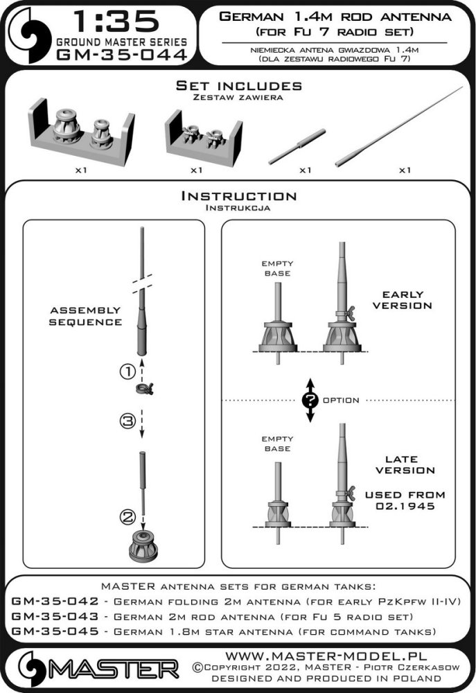 1/35 German WWII 1,4m rod antenna for Fu 7 radio 