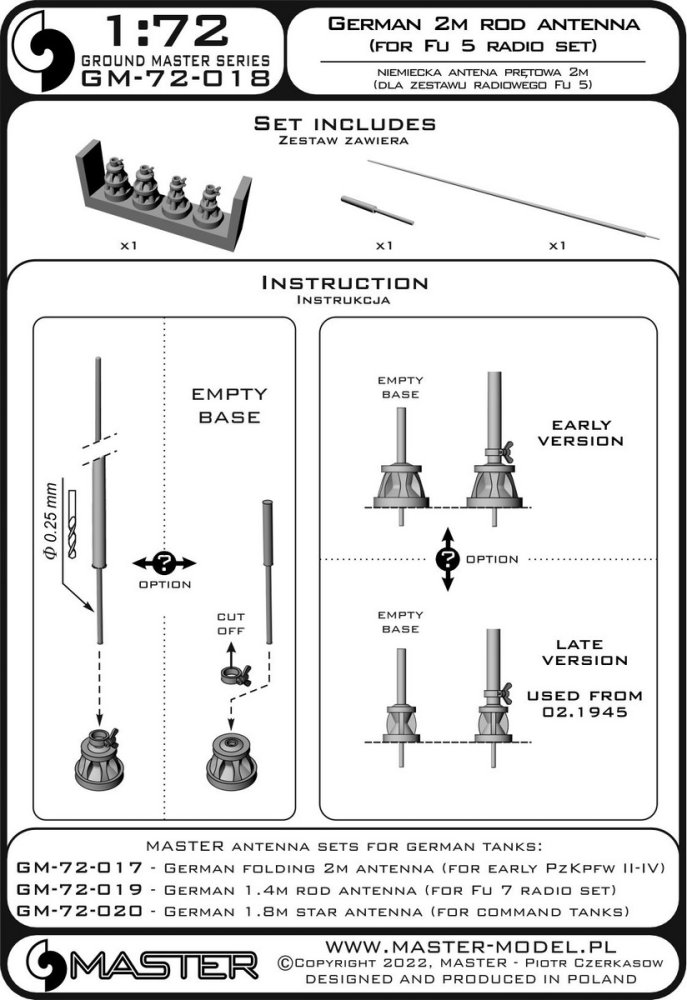 1/72 German WWII 2m rod antenna for Fu 5 radio set