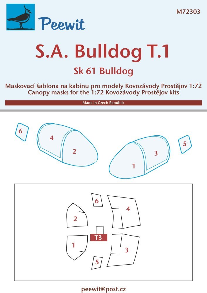 1/72 Canopy mask SA Bulldog T.1/Sk 61 Bulldog (KP)