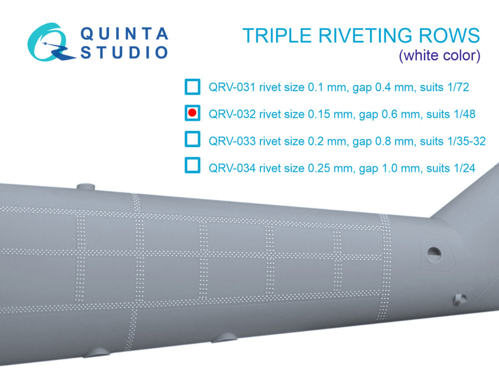 1/48 Triple rivet.rows (0.15 mm, gap 0.6 mm) WHITE