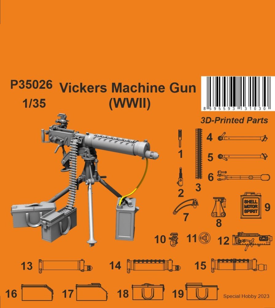1/35 Vickers Machine Gun, WWII (3D-Print)