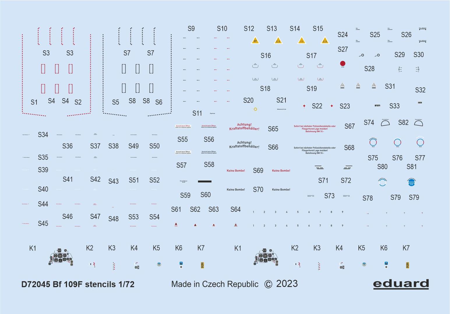 1/72 Decals Bf 109F stencils (EDU)