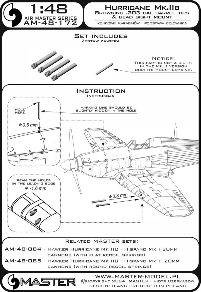 1/48 H.Hurricane Mk.IIb Browning .303 cal bar.tips