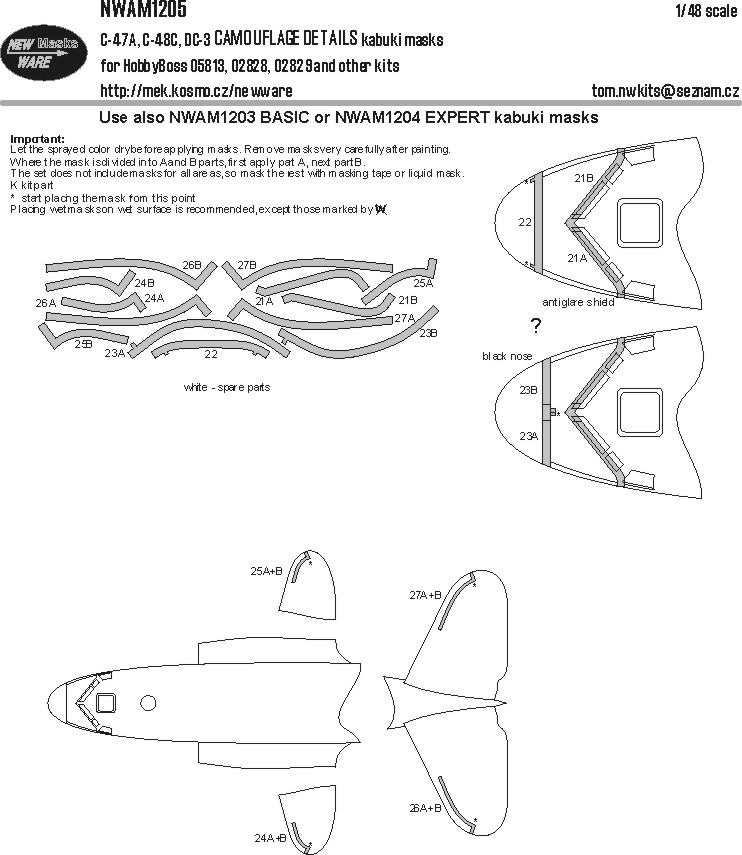 1/48 Mask C-47A, C-48C, DC-3 CAMOUFLAGE DETAILS