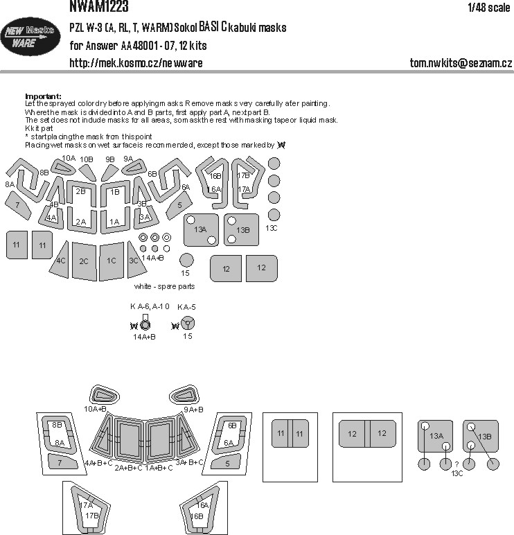 1/48 Mask PZL W-3 (A,RL,T,WARM) Sokol BASIC