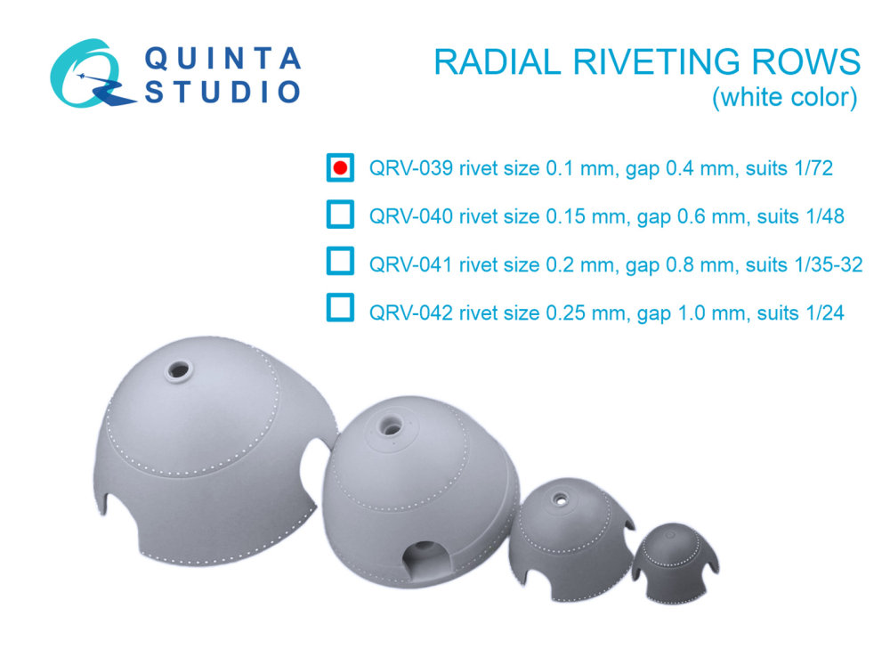 1/72 Radial rivet.rows (0.10 mm, gap 0.4 mm) WHITE