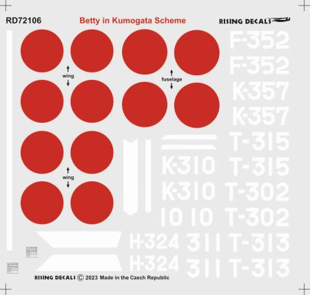 1/72 Decal G4M1 Betty in Kumogata scheme (9x camo)