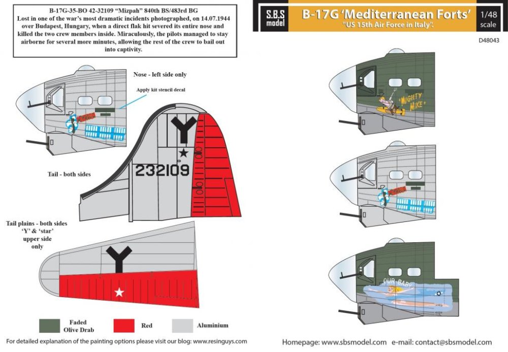 1/48 Decal B-17G 'US 15th Air Force in Italy'
