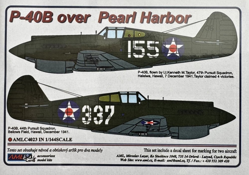 1/144 Decals Curtiss P-40B over Pearl Harbor