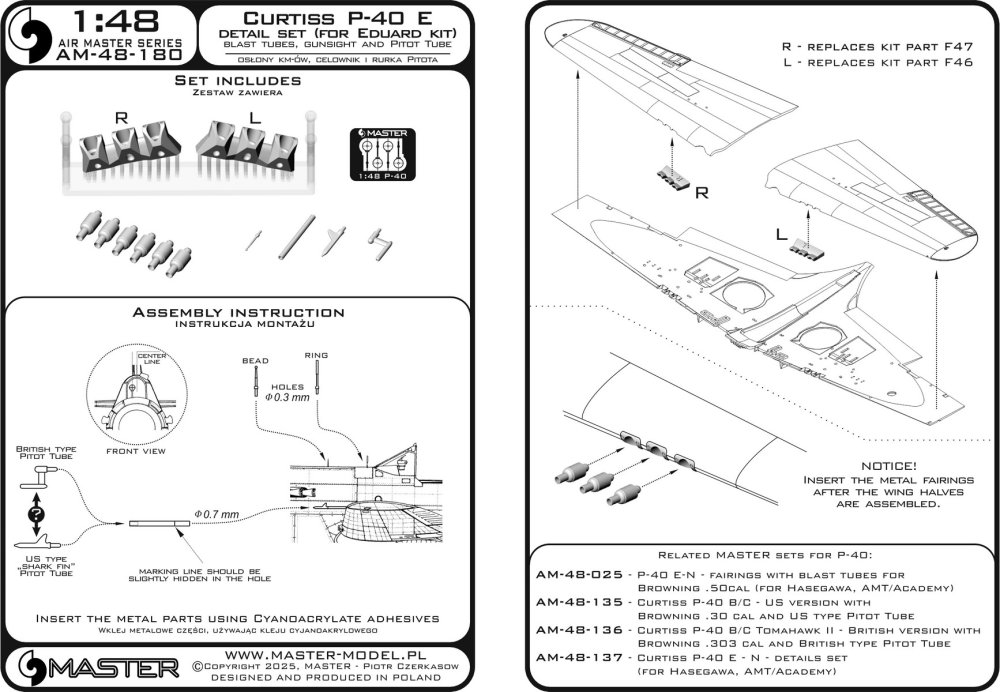 1/48 Curtiss P-40 E gunsight&Pit.Tube&Browning 0.5