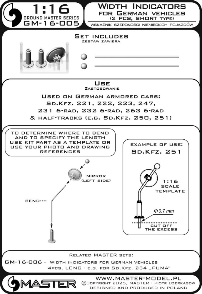 1/16 Width indicators for German vehicles - SHORT