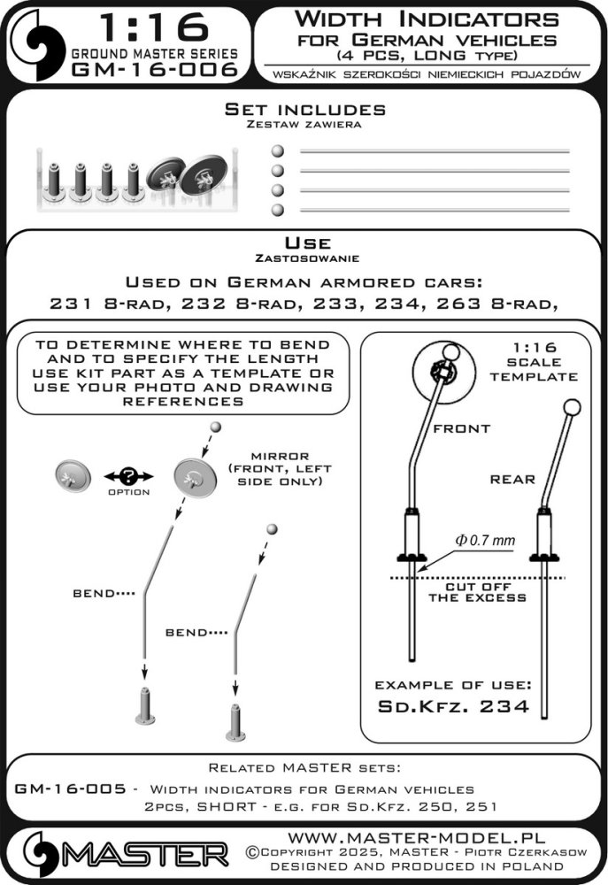1/16 Width indicators for German vehicles - LONG