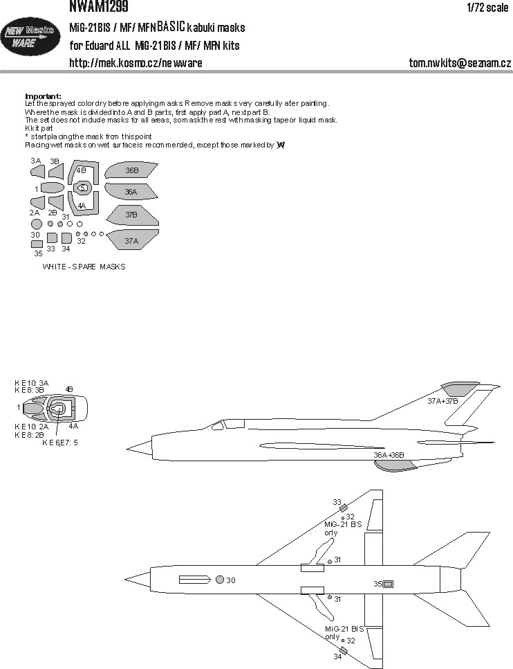 1/72 Mask MiG-21 bis/MF/MFN BASIC (EDUARD)