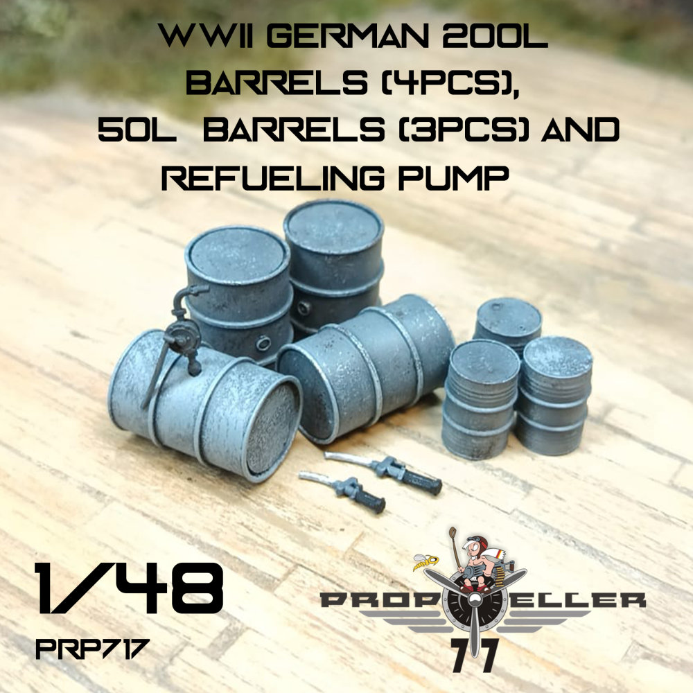 1/48 SET - 4x 200l, 3x 50l barrels&refueling pump