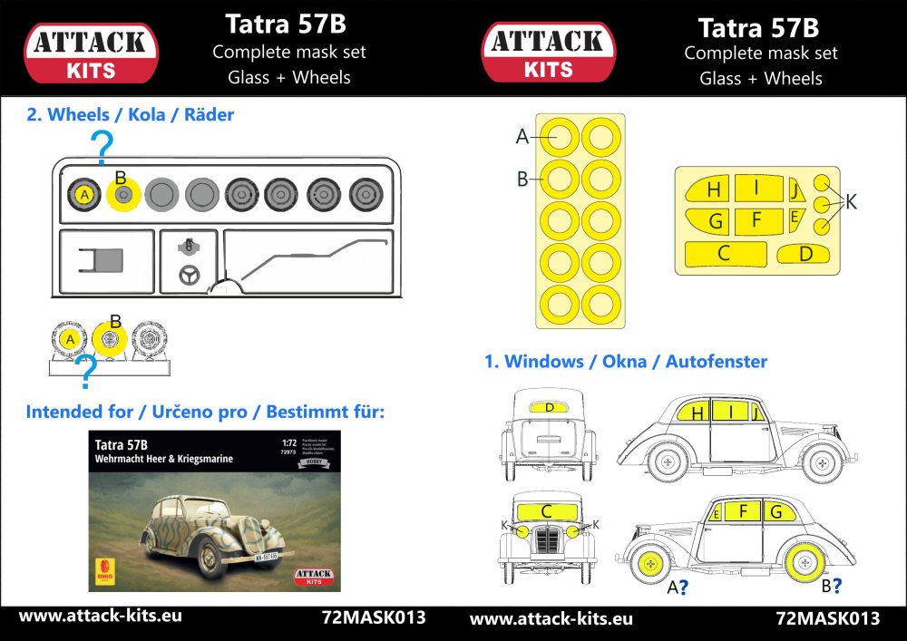 1/72 Tatra T57B - mask set (glass & wheels)