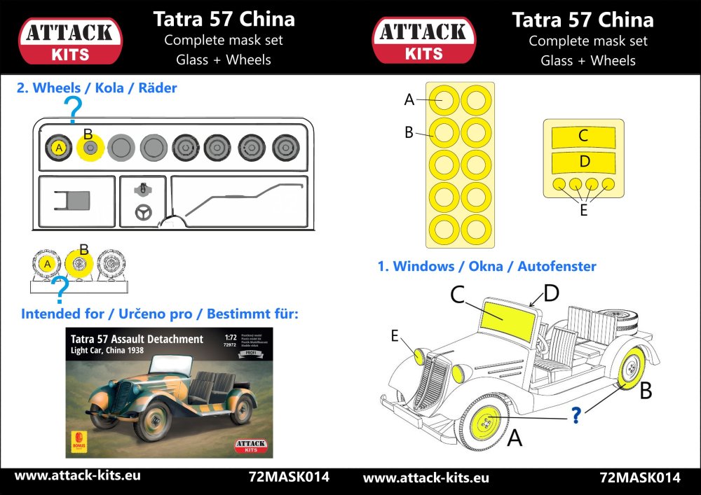 1/72 Tatra T57 China 1938 masks (glass & wheels)