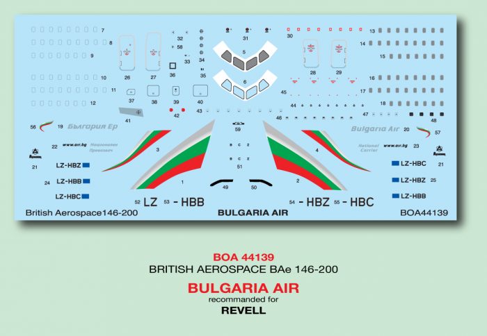 1/144 Decals Brit.Aerospace 146-200 Bulgaria Air