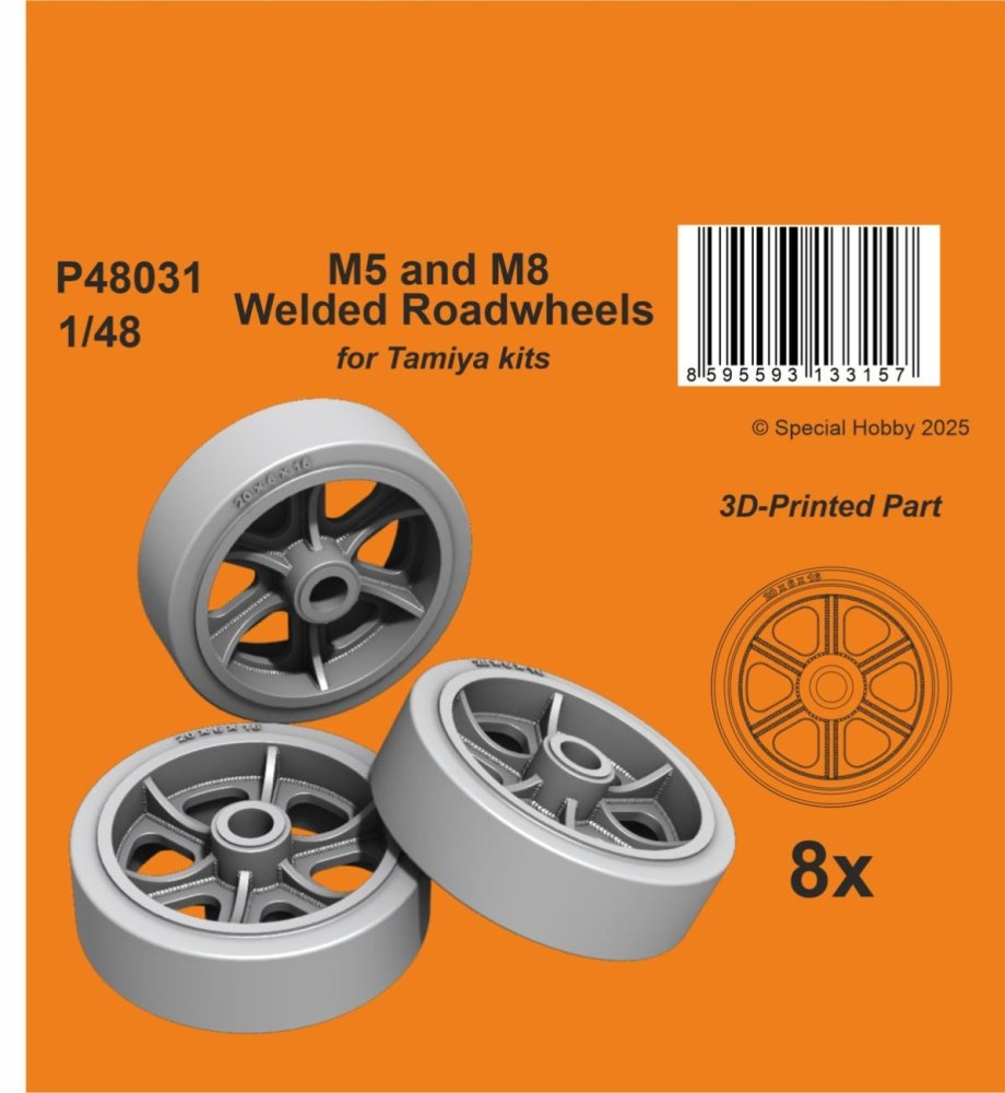1/48 M5 and M8 Welded Roadwheels (TAM) 3D Printed