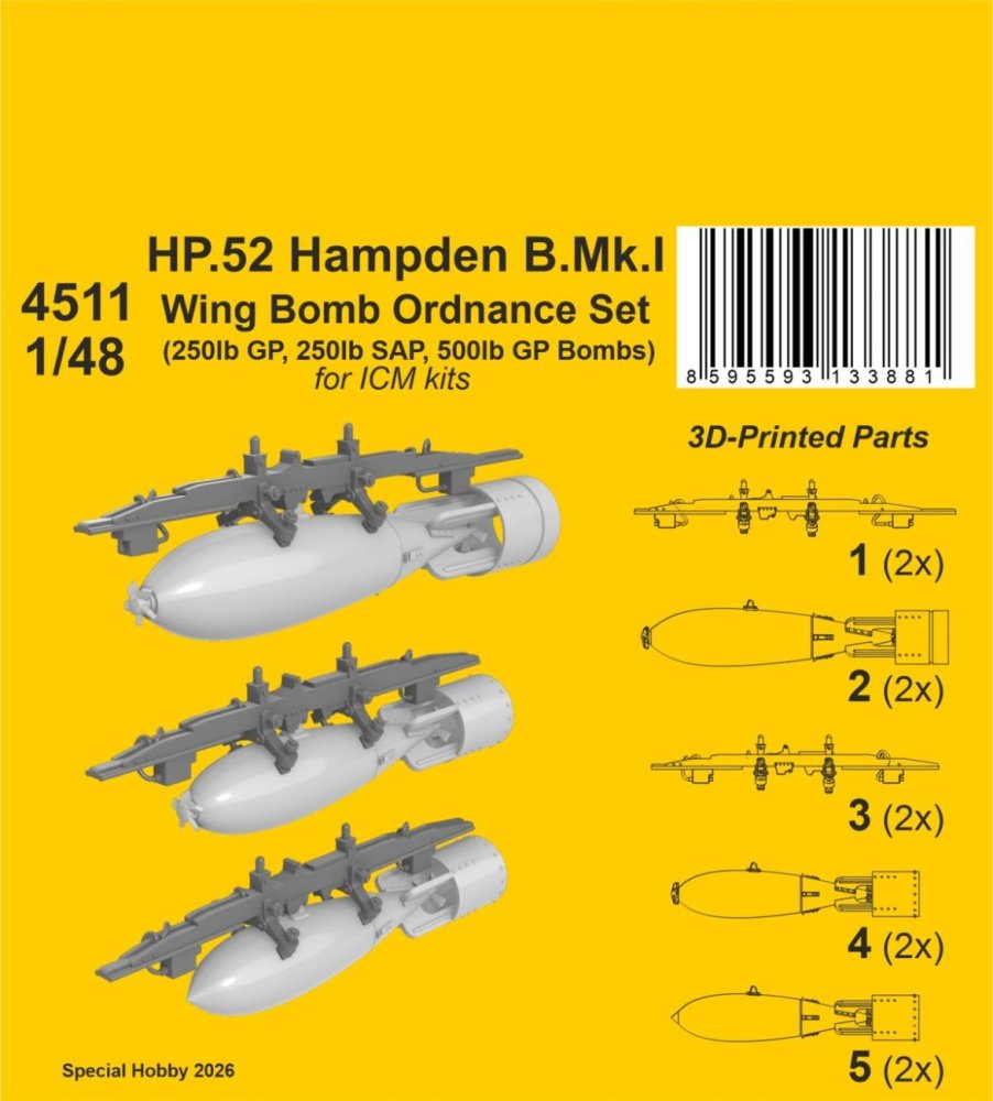 1/48 HP.52 Hampden B.Mk.I Wing Bomb Ordn.Set