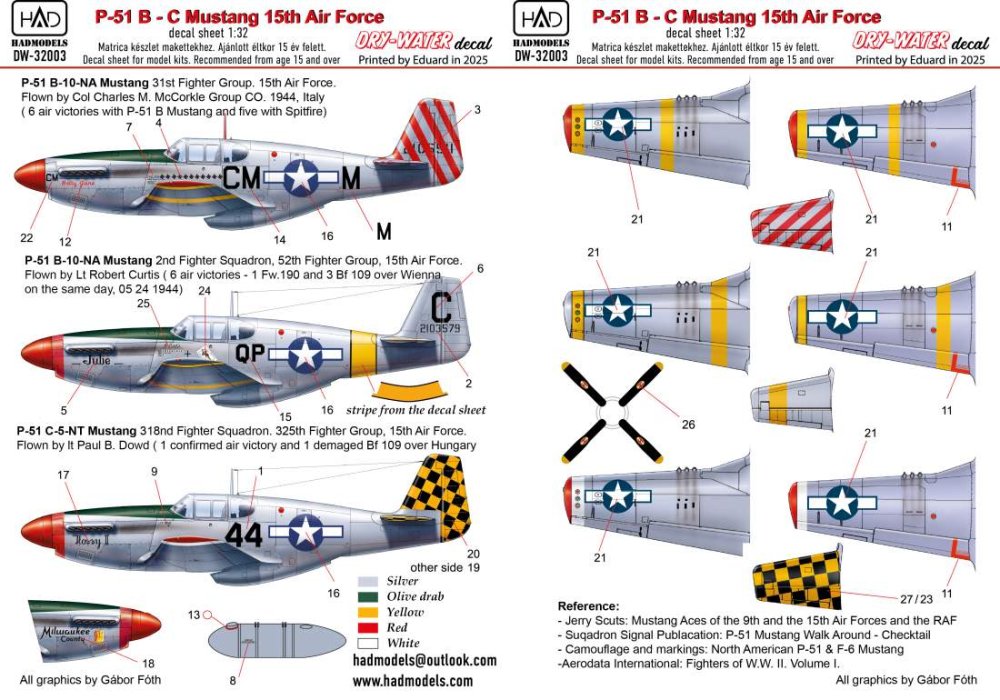 1/32 Decal P-51 B-C Mustang 15th AF (dry-water)