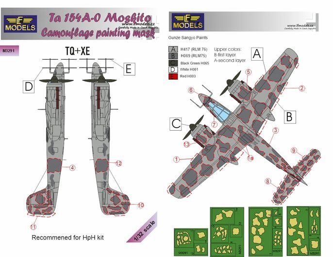 1/32 Mask Ta 154A-0 Moskito camouflage painting