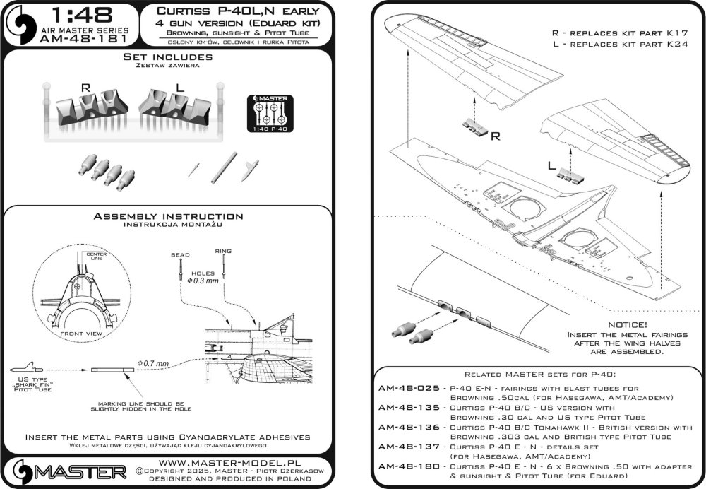 1/48 Curtiss P-40 L,N gunsight&P.Tube&Browning 0.5