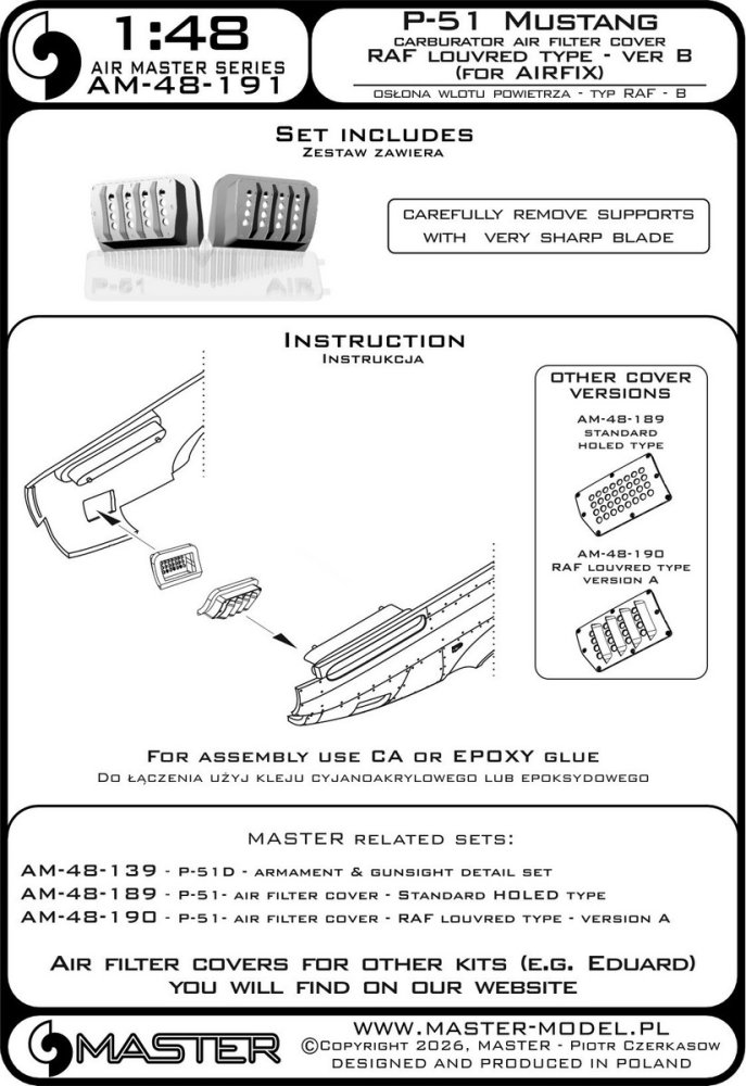 1/48 P-51 Mustang car.air filter cover RAF louvr.B