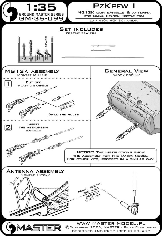 1/35 PzKpfw I - MG-13K gun barrels&antenna (DRAG)