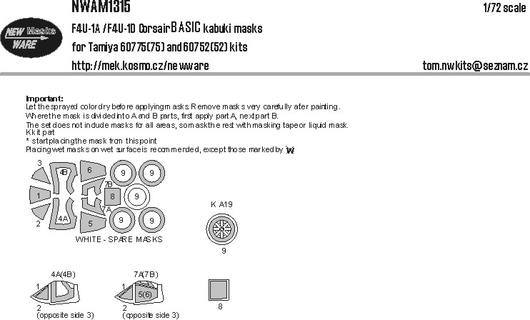 1/72 Mask F4U-1A/F4U-1D Corsair BASIC (TAM)