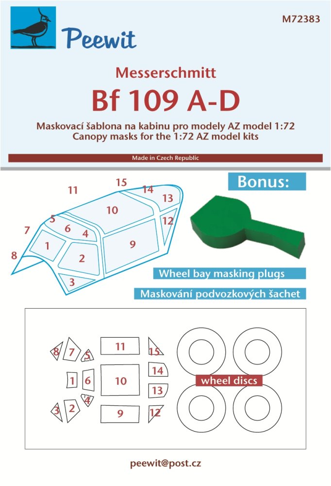 1/72 Canopy mask Bf 109 A-D (AZ MODEL)