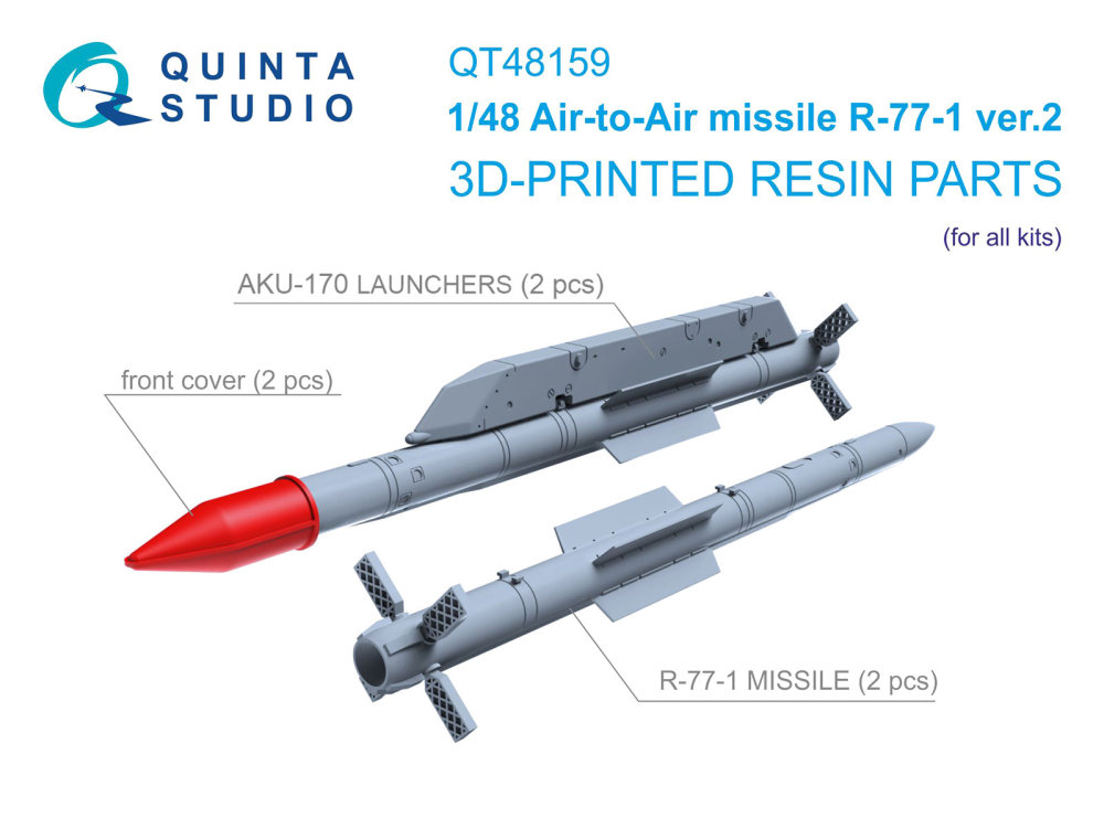 1/48 R-77-1 Ver.2 AA Missiles w/ Launch. (2 pcs.)