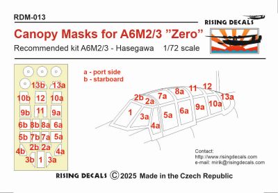 1/72 Canopy mask for A6M2/3 'Zero' (HAS)