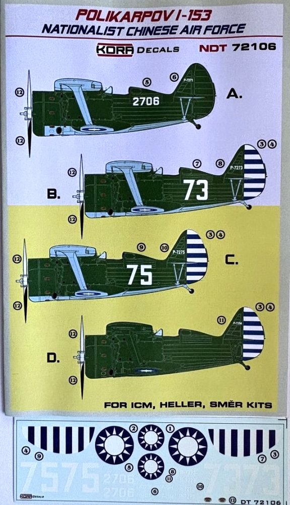 1/72 Decals Polikarpov I-153 National.Chinese AF