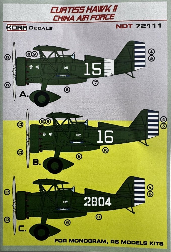1/72 Decals Curtiss Hawk II China Air Force