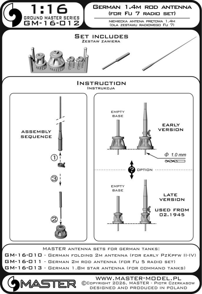 1/16 German WWII 1,4m rod antenna (Fu 7 radio set)