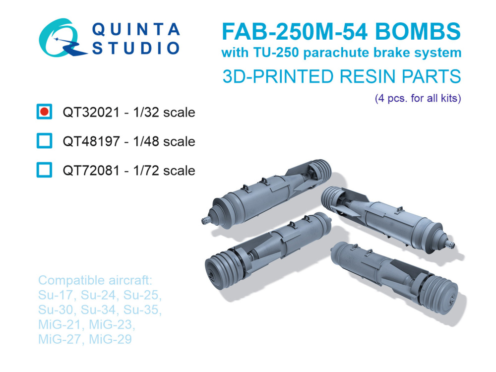 1/32 FAB-250 M-54 Bombs w/ TU-250 par.brake system